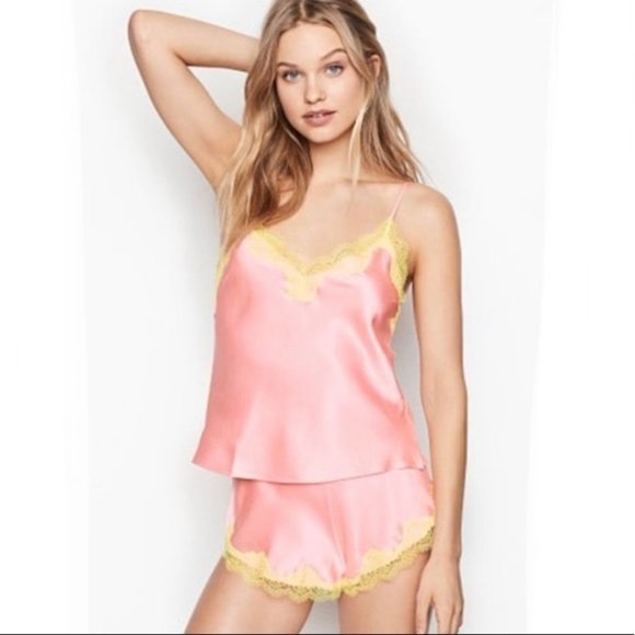 VICTORIA'S SECRET Satin Cami Set new Pink satin w Lace trim - Picture 6 of 6